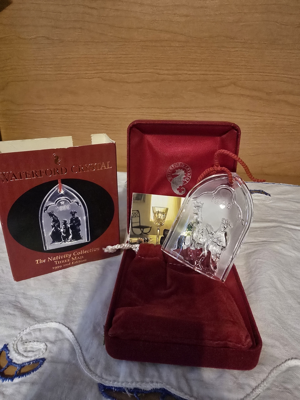 Waterford Crystal Clear Nativity Ornament with Red Cord